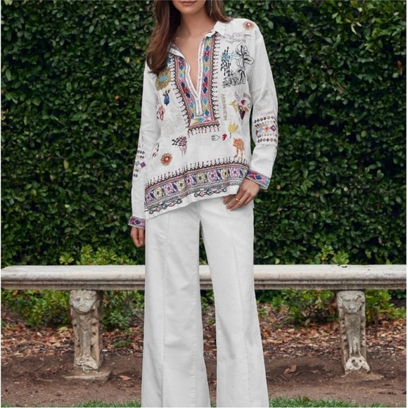 Johnny Was 100% linen embroidered blouse NEW - Picture 4 of 15